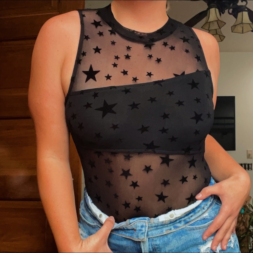 LE LIS Collection sheer star black bodysuit